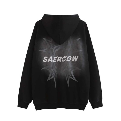 High street letter star print washed old hip hop loose hoodies