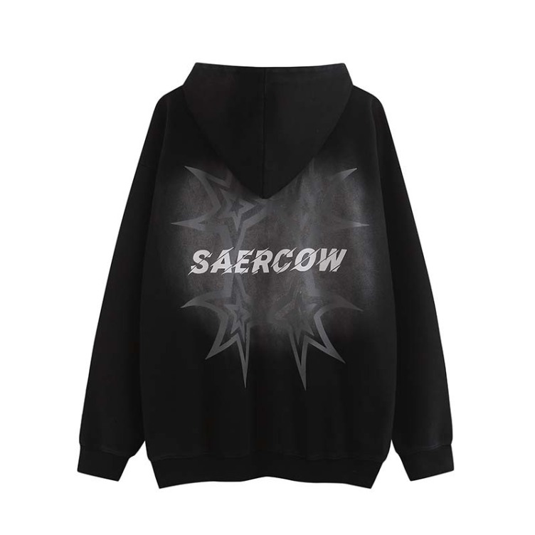 High street letter star print washed old hip hop loose hoodies