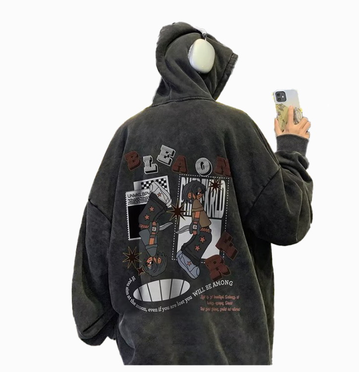 Washed cotton retro dark hiphop high street hoodies
