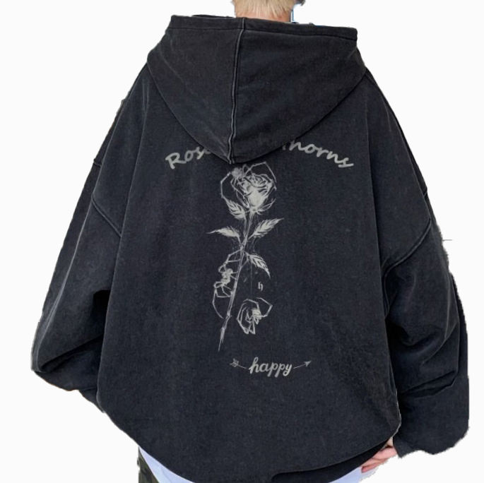 Washed cotton retro dark hiphop high street hoodies