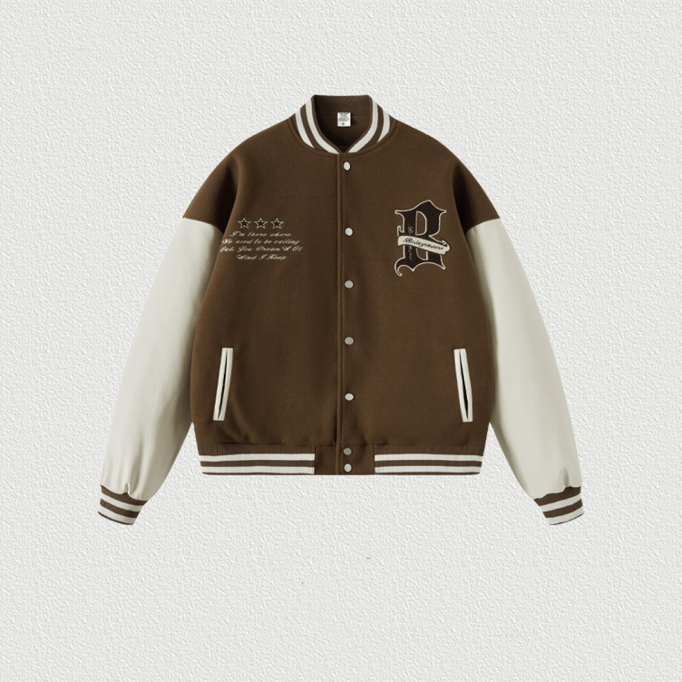Boyish Towel Embroidered Baseball Jersey Loose PU Embroidery Jacket