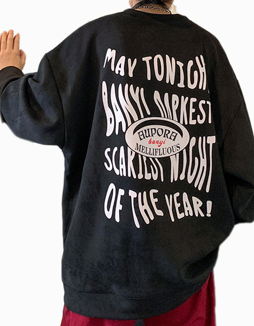Casual retro suede loose letter crew neck hoodies