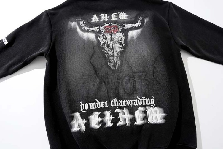 High street retro cow skull letter print plus velvet hoodies