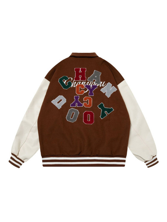 American hip hop letter embroidery loose lapel baseball Jacket