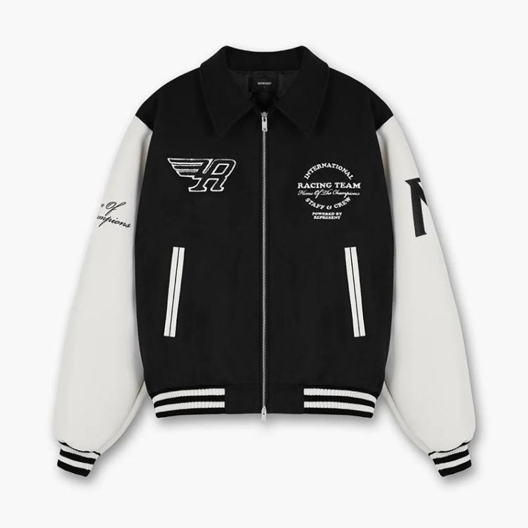 REPRESENT REP racing team leather sleeves with high street retro zippers Jacket