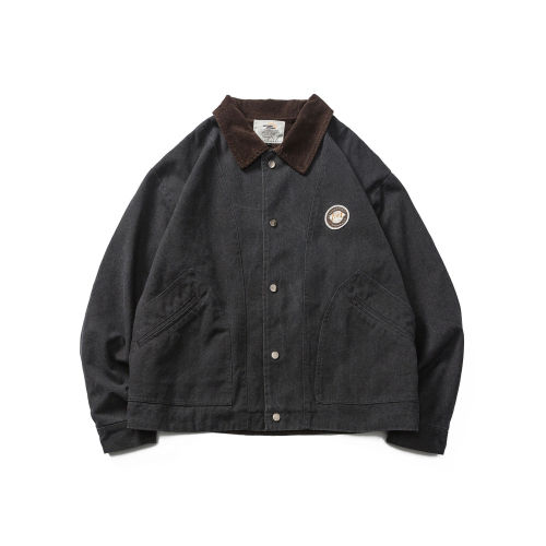 Detroit Workwear Loose Distressed Washed Contrast Color Corduroy Lapel Jacket