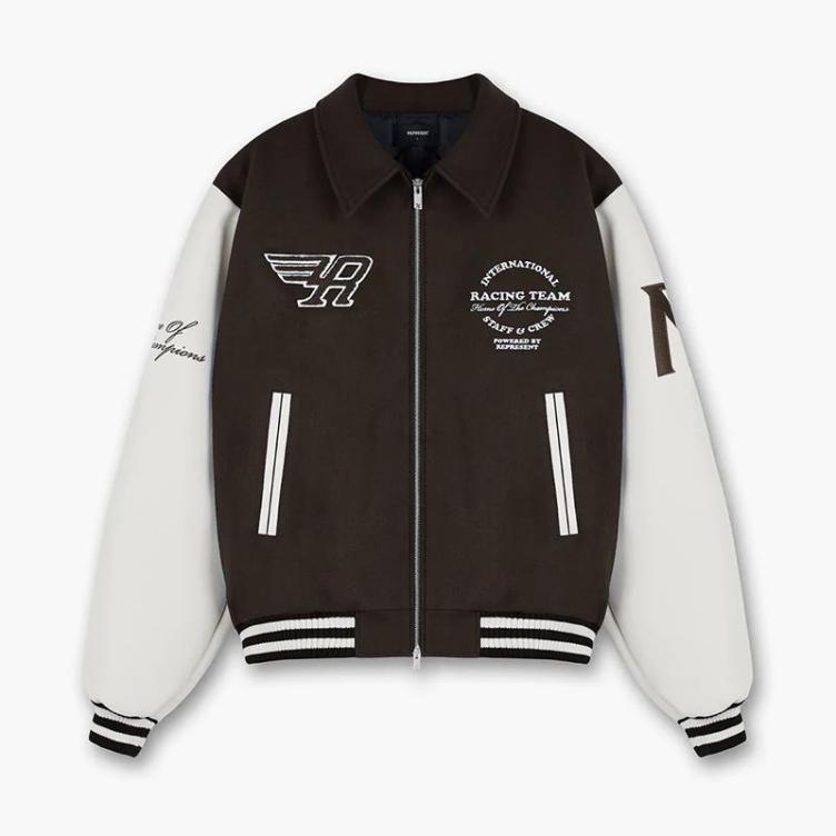 REPRESENT REP racing team leather sleeves with high street retro zippers Jacket