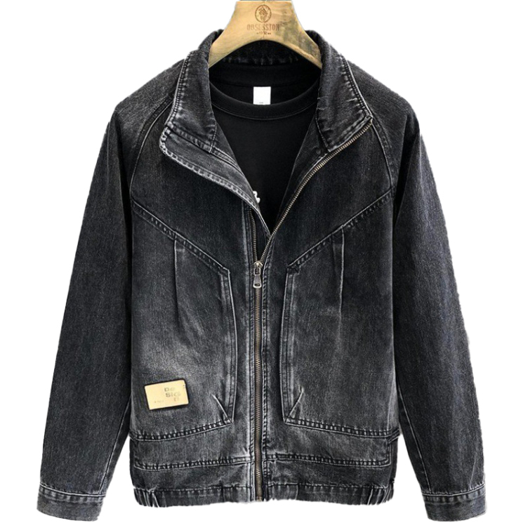 High street distressed washed motorcycle denim retro jacket