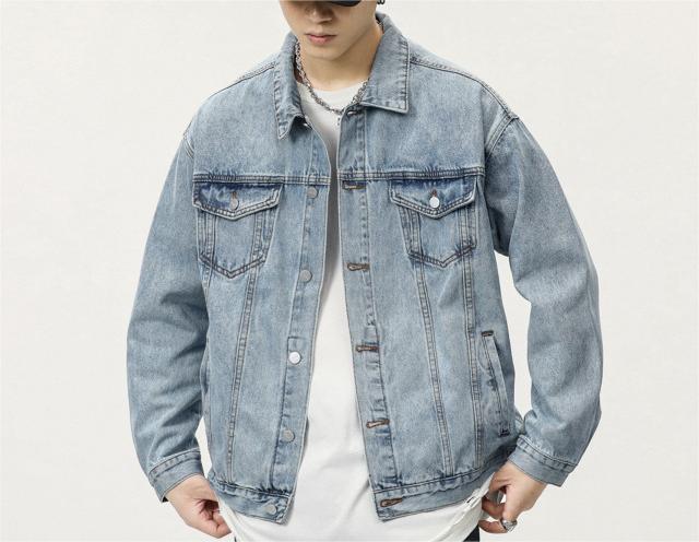 Heavy wash denim loose shoulder casual jacket