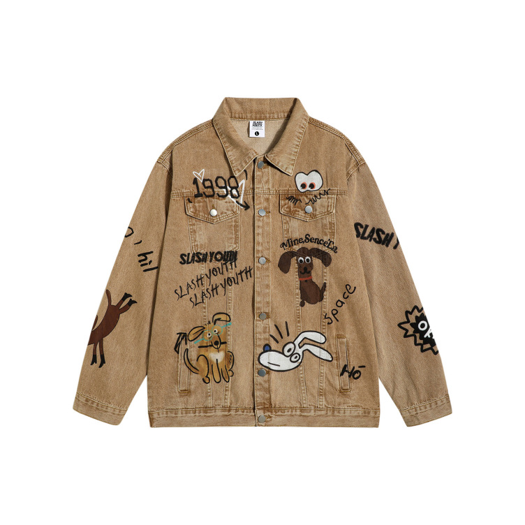 Workwear denim heavy graffiti print loose casual short style jacket