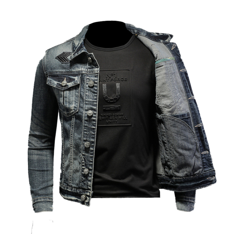 Stand collar denim stretch casual jacket