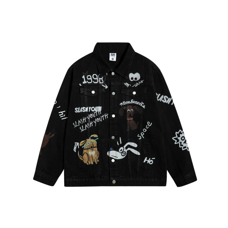 Workwear denim heavy graffiti print loose casual short style jacket