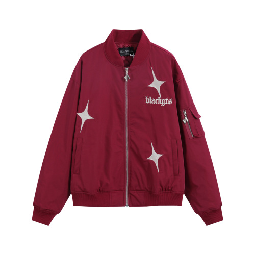 Red letter embroidered flight loose top jacket