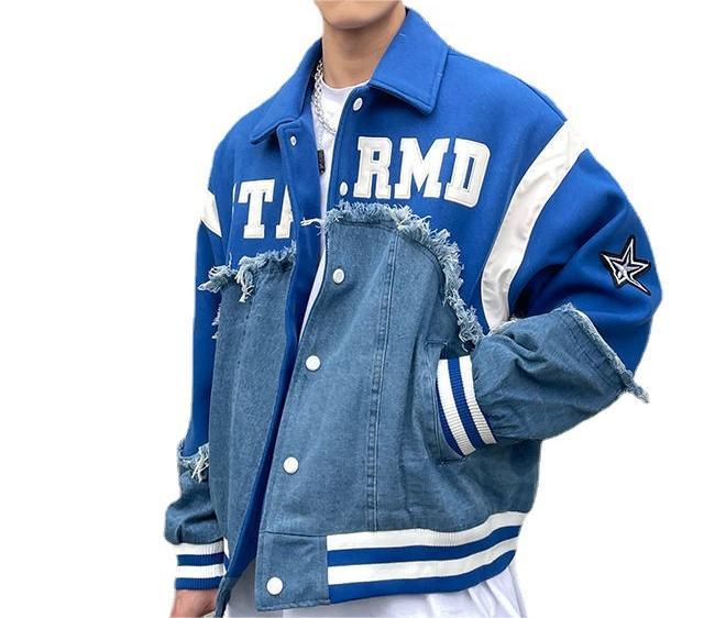 Denim splicing design, niche American street style jacket