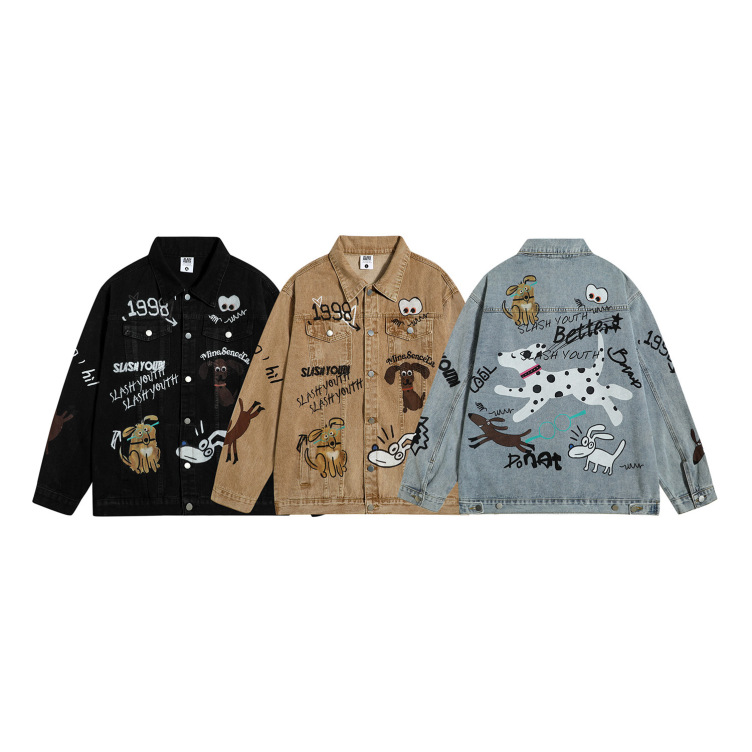 Workwear denim heavy graffiti print loose casual short style jacket