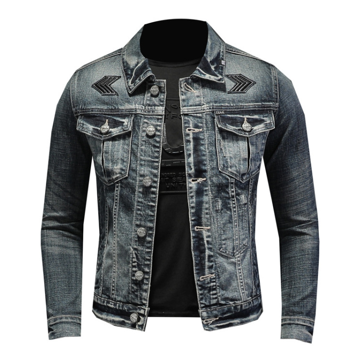 Stand collar denim stretch casual jacket