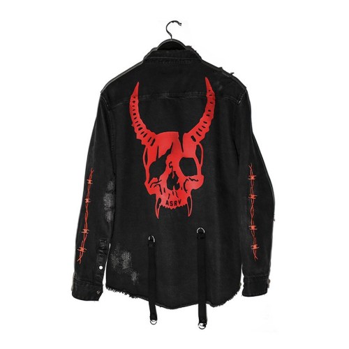 Large size lapel denim skull length cardigan sleeve jacket