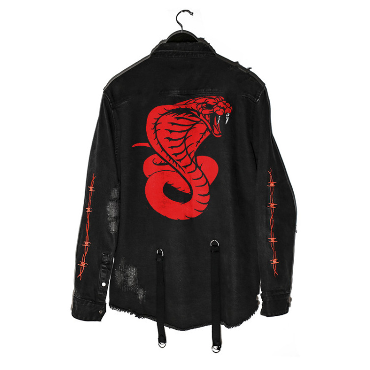 Large size lapel denim skull length cardigan sleeve jacket