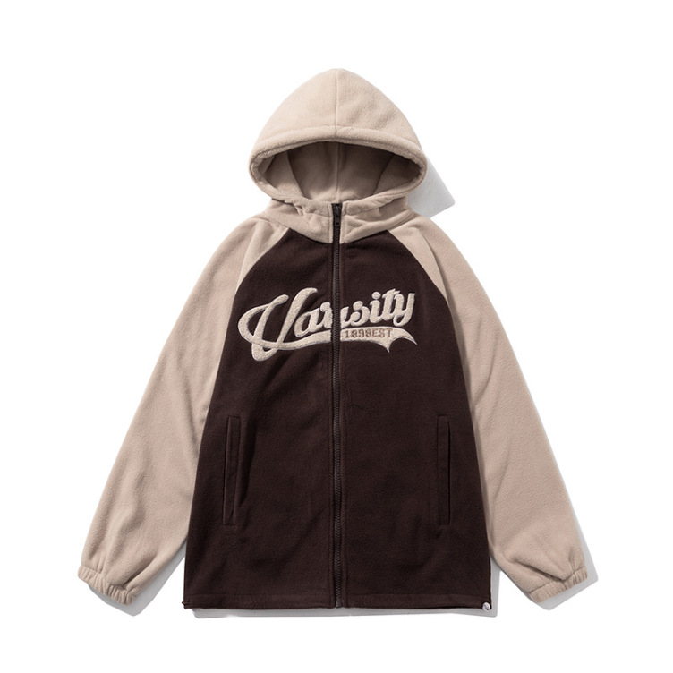 Vintage polar fleece terry embroidered raglan sleeves hoodies