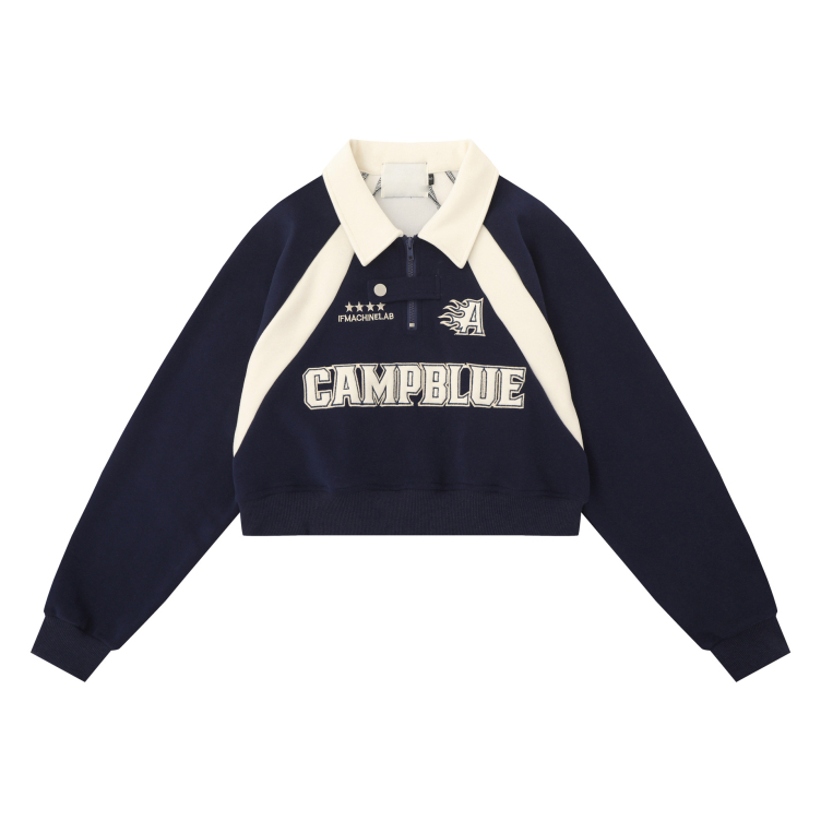 Loose polo collar with letter embroidery and contrasting colors hoodies