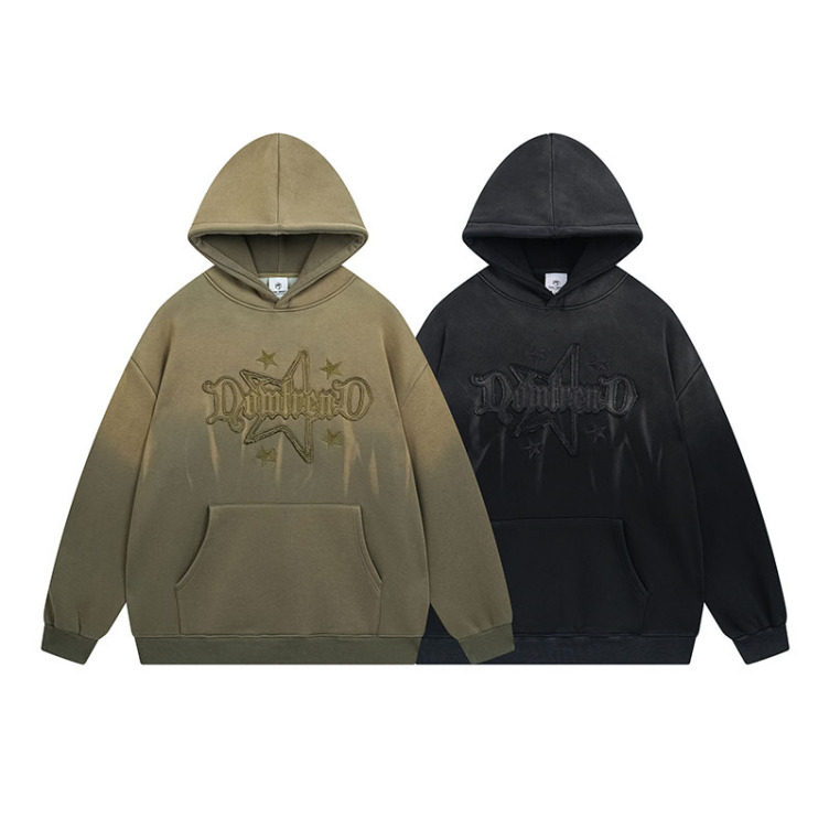 Gradient letter embroidery street loose hoodies