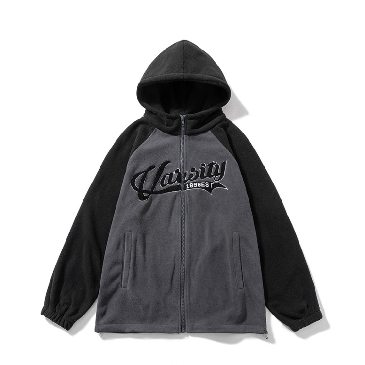 Vintage polar fleece terry embroidered raglan sleeves hoodies