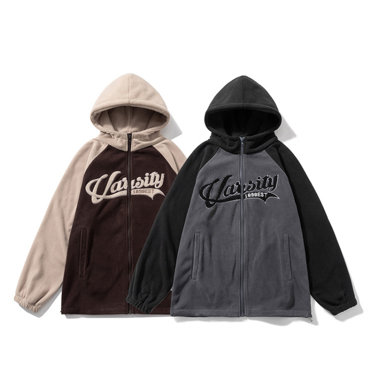 Vintage polar fleece terry embroidered raglan sleeves hoodies