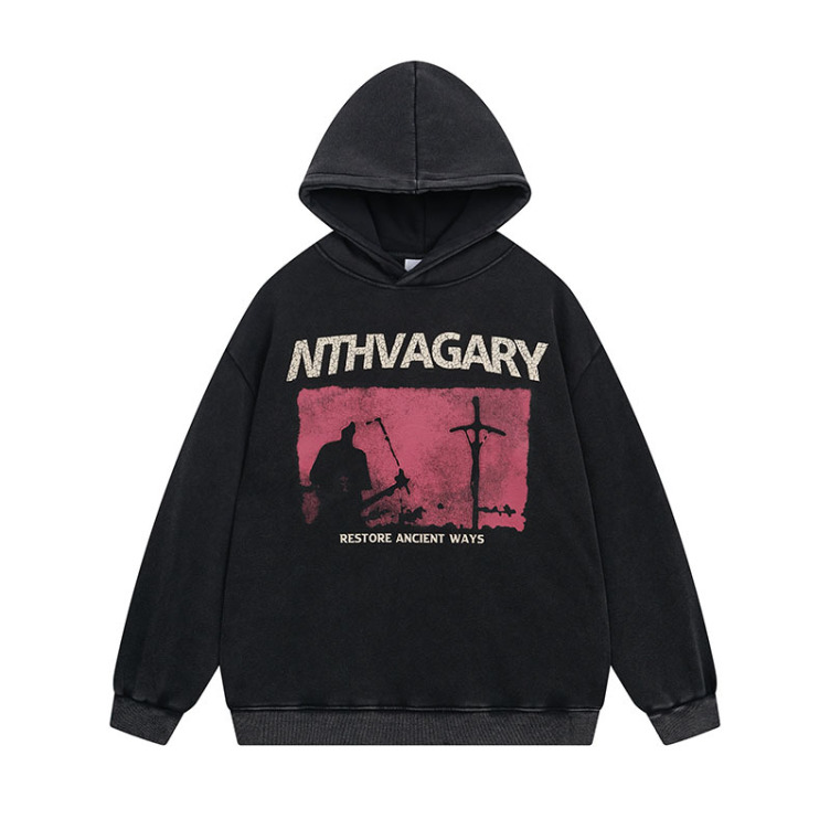 Gradient letter embroidery street loose hoodies