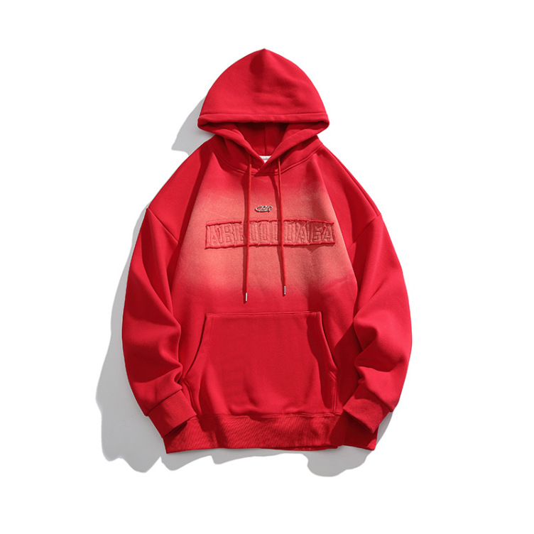Retro patch embroidered velvet loose pullover hoodies