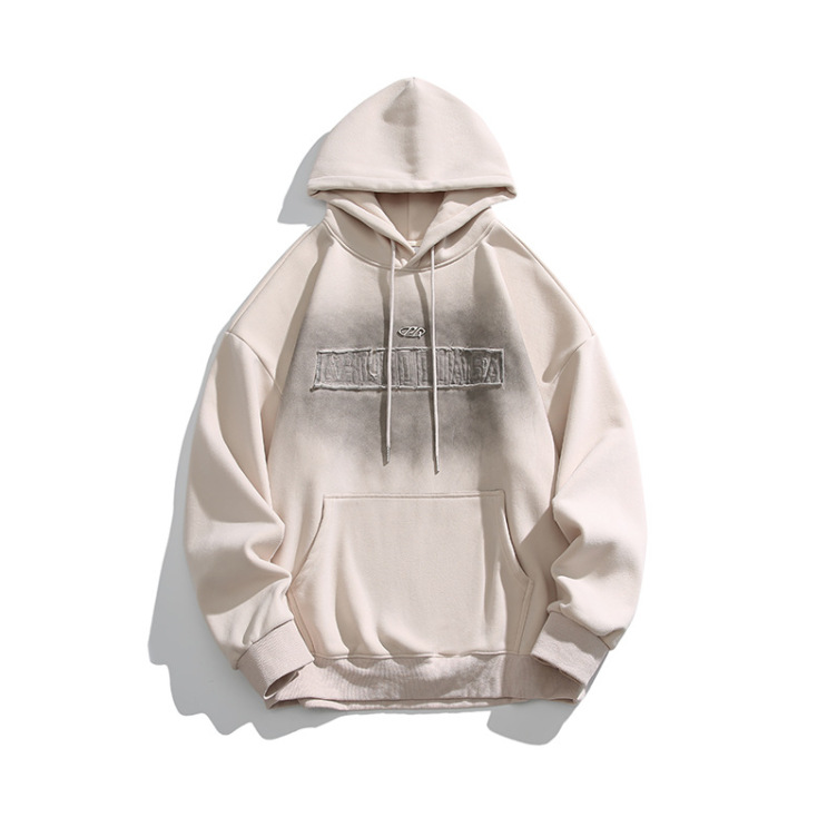 Retro patch embroidered velvet loose pullover hoodies