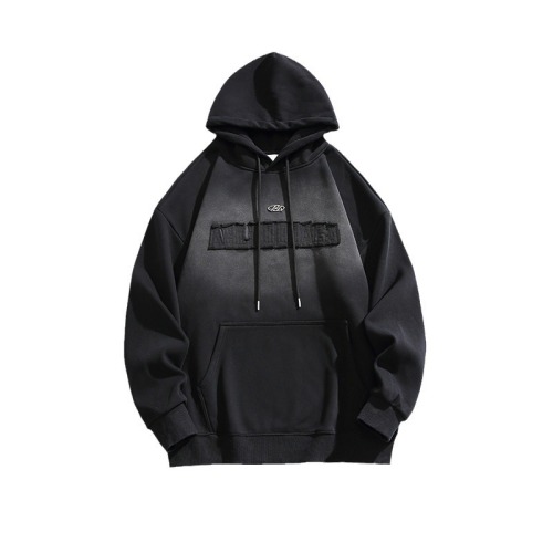 Retro patch embroidered velvet loose pullover hoodies