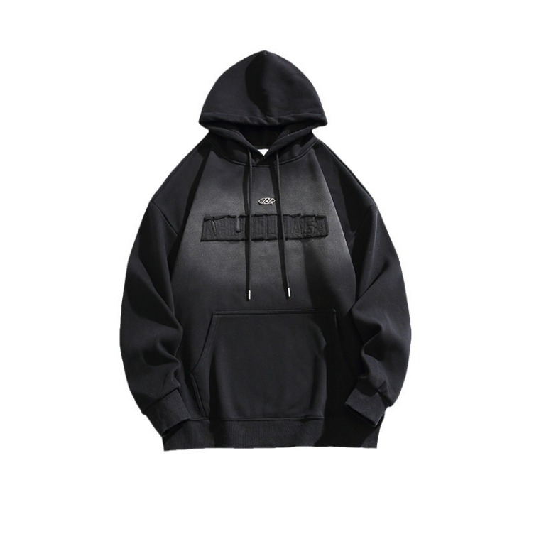 Retro patch embroidered velvet loose pullover hoodies