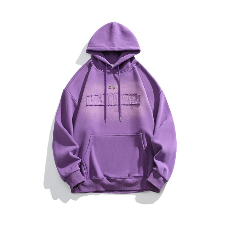 Retro patch embroidered velvet loose pullover hoodies