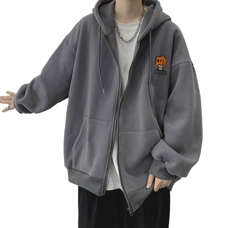 Retro cardigan thickened with velvet, loose high street heavyweight hoodies