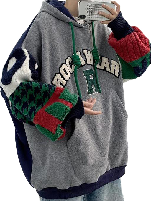 Christmas niche design stitching contrasting color loose pullover hoodies