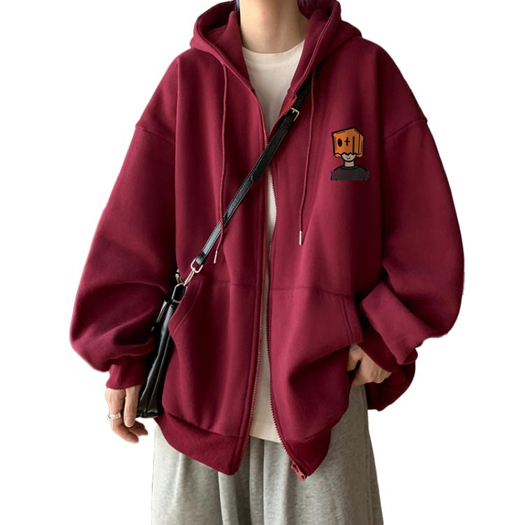 Retro cardigan thickened with velvet, loose high street heavyweight hoodies