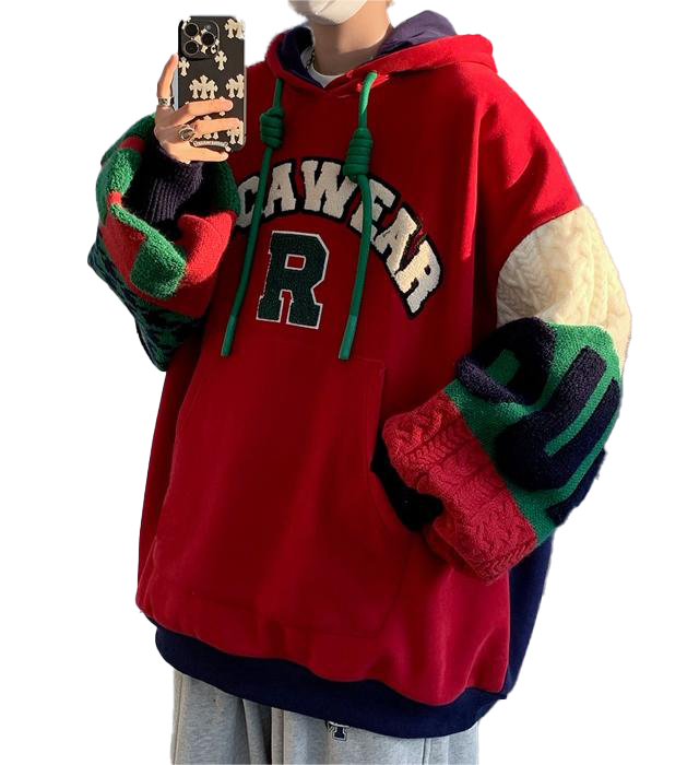Christmas niche design stitching contrasting color loose pullover hoodies