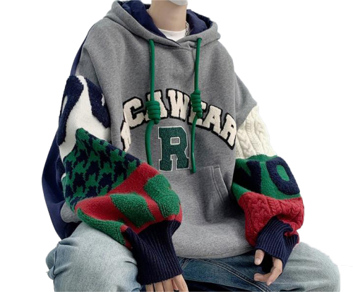 Christmas niche design stitching contrasting color loose pullover hoodies