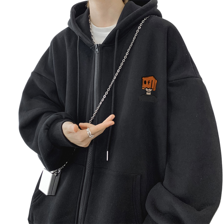 Retro cardigan thickened with velvet, loose high street heavyweight hoodies