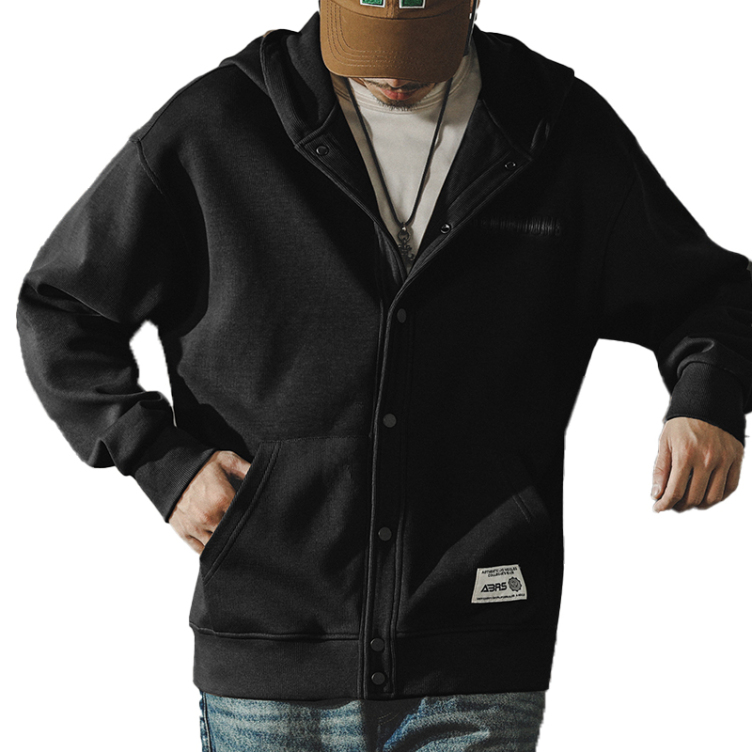 Retro 380g heavy cardigan hooded loose three-dimensional print jacket