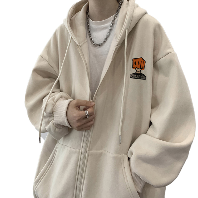 Retro cardigan thickened with velvet, loose high street heavyweight hoodies