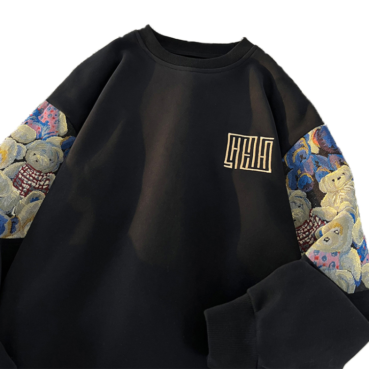 Embroidered round neck plus size plus velvet sweatshirts
