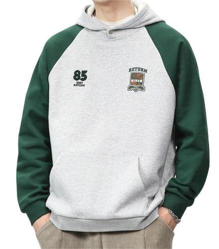 American style patchwork contrasting color plus velvet high-end raglan sleeves hoodies