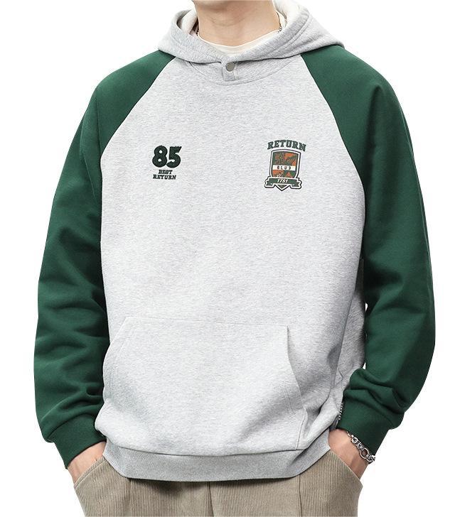 American style patchwork contrasting color plus velvet high-end raglan sleeves hoodies