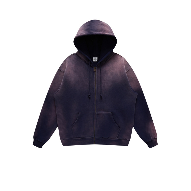 Washed Gradient Zipper American Retro Heavy Duty hoodies