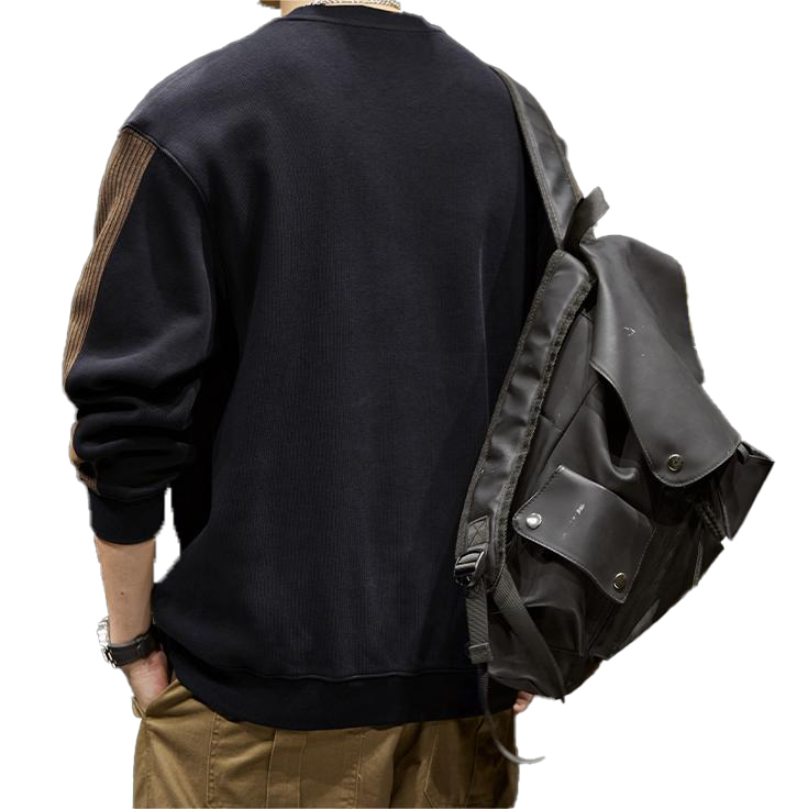 Spliced contrasting color round neck, loose and casual, heavy embroidery sweatshirts