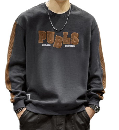Spliced contrasting color round neck, loose and casual, heavy embroidery sweatshirts