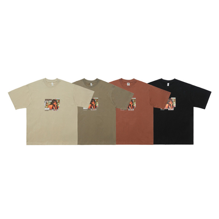 Cartoon portrait print design loose oversize T-shirt