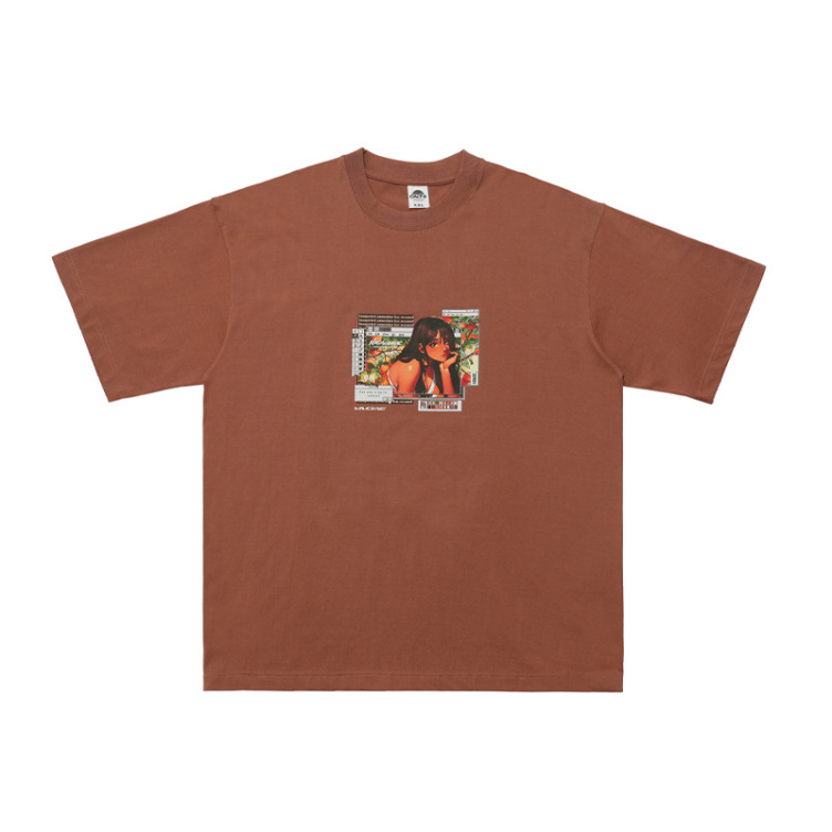Cartoon portrait print design loose oversize T-shirt