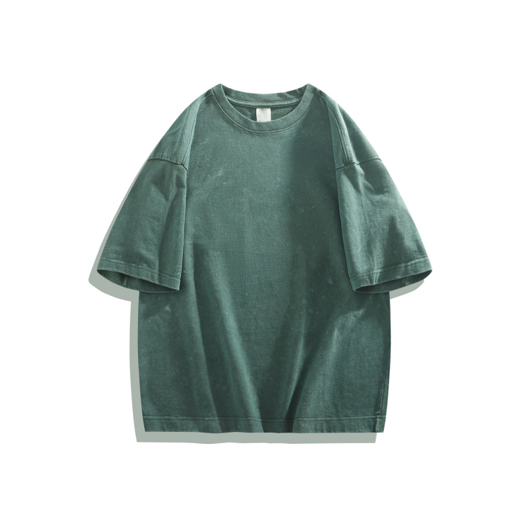 New short-sleeved heavyweight batik 260g retro washed solid color T-shirt